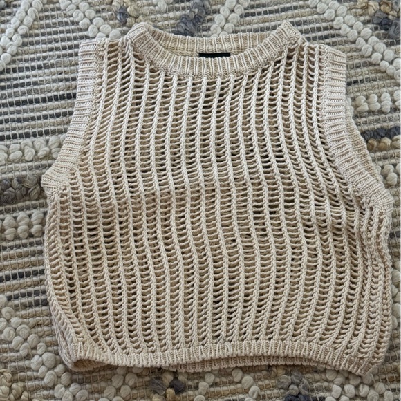 Miou Muse Tops - Miou Muse Open Knit Cropped Tank Top